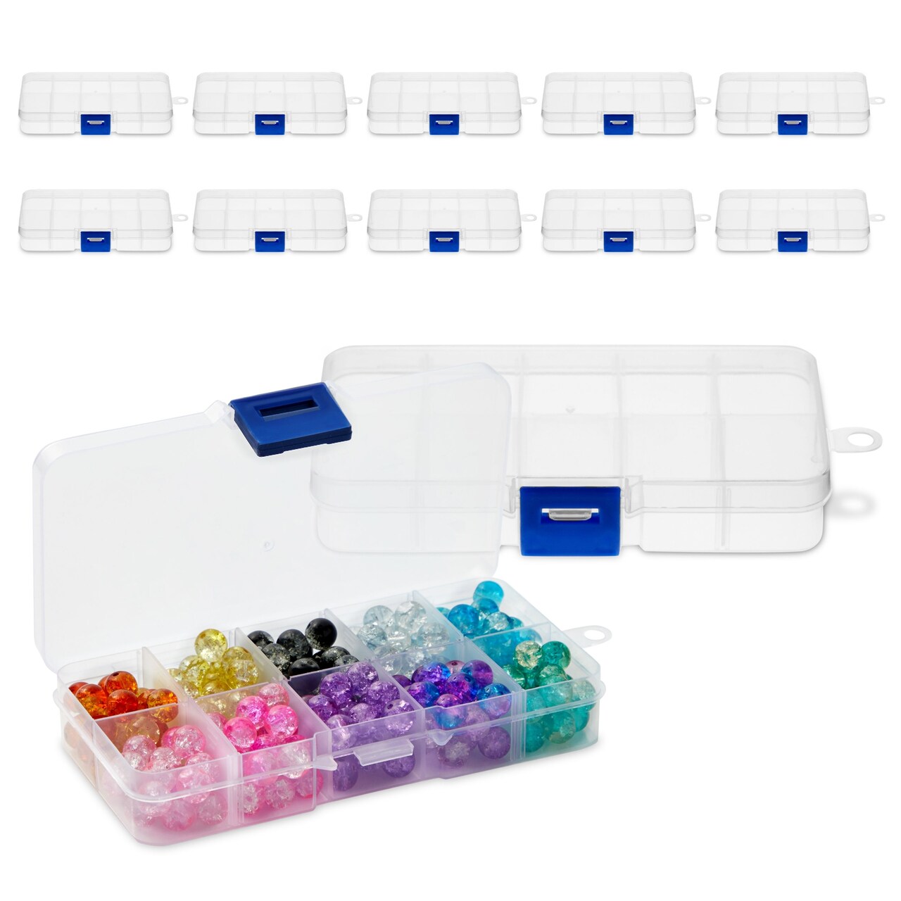 12 Pack Mini Clear Storage Containers with 10 Grid Dividers Small